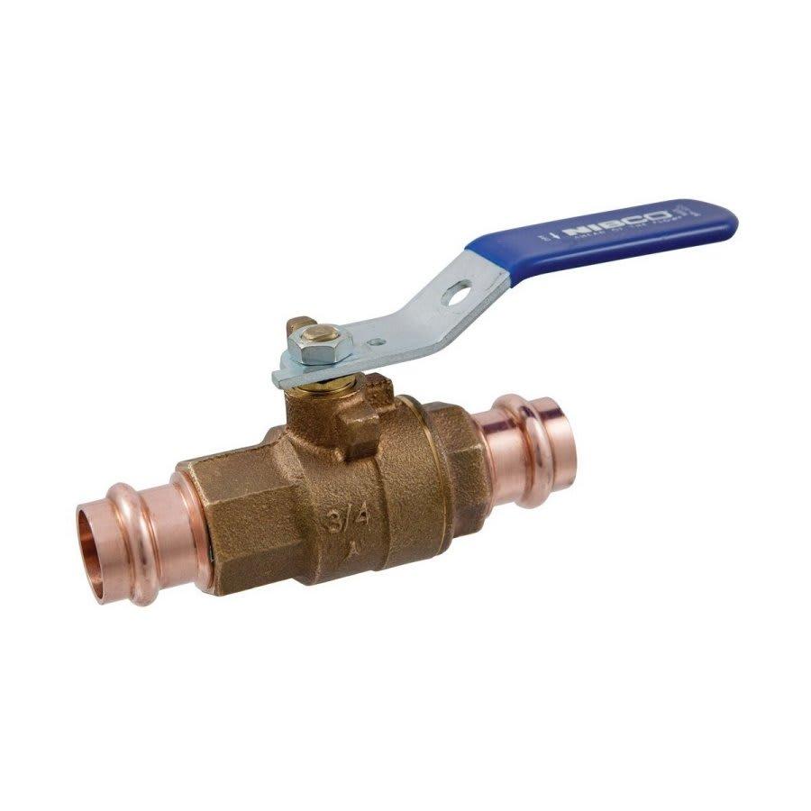 2-Piece Ball Valve, 3/4 in, Press, Full Port, Brass Ball, Bronze