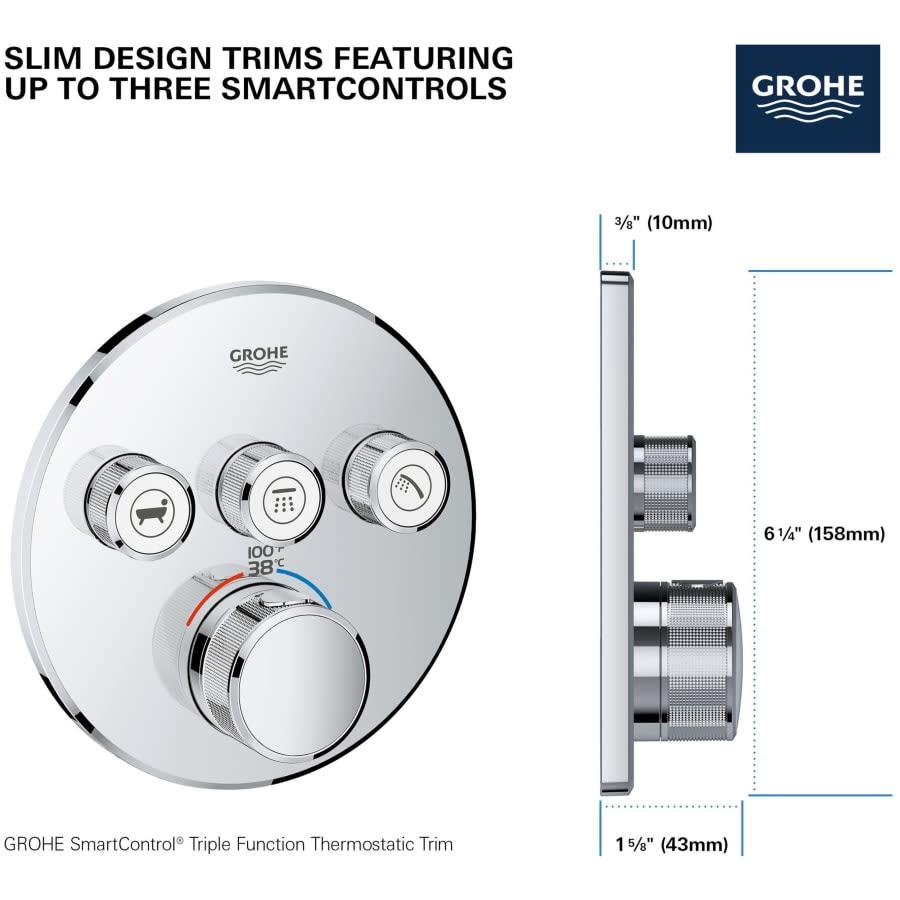 Grohtherm Triple Function Thermostatic Valve Trim Only with Triple Knob Handles and Volume Control - Less Rough In - g516at6cs2ykrgoitrut@2x.jpg