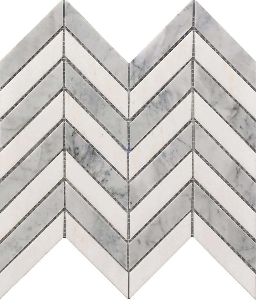 CHEVRON WH & GR MARBLE MOS 11X12