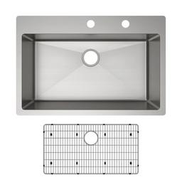 Crosstown® Single Bowl Kitchen Sink, Top/Under Mount, 33 x 22 in, 9 in Bowl Depth, 2-Hole, 18 ga Polished Satin Steel, Stainless - gaenktyzdzn3q4vjg0tr@2x.jpg