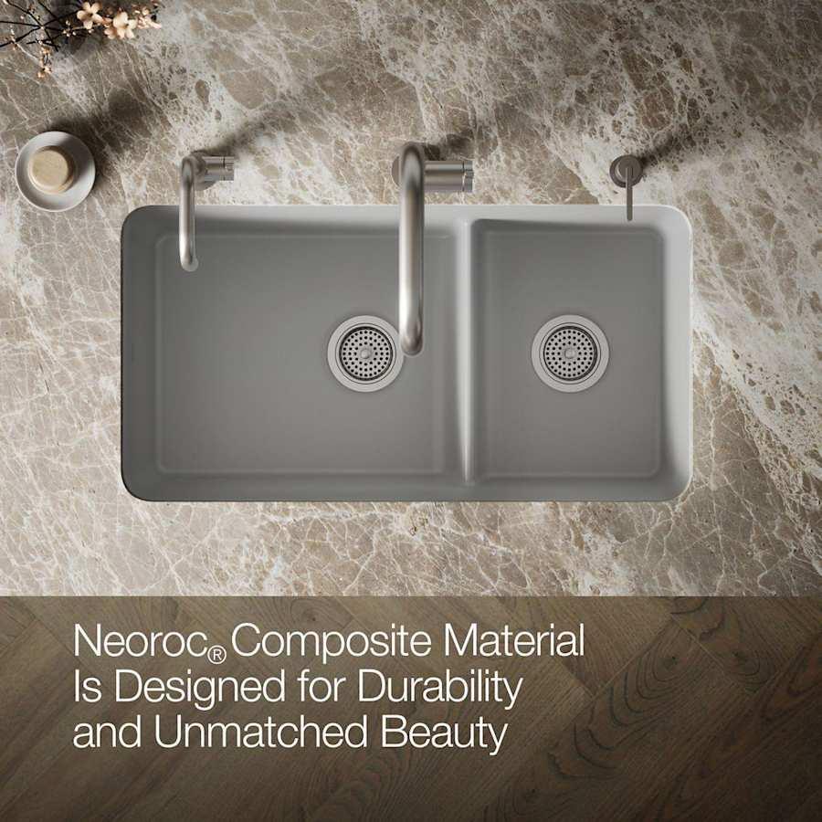 Cairn Slim Divide 33-1/2" Undermount Double Bowl Neoroc Granite Composite Kitchen Sink with Large Bowl Sink Rack - gi7mpkci4ukqrhucqbcf@2x.jpg