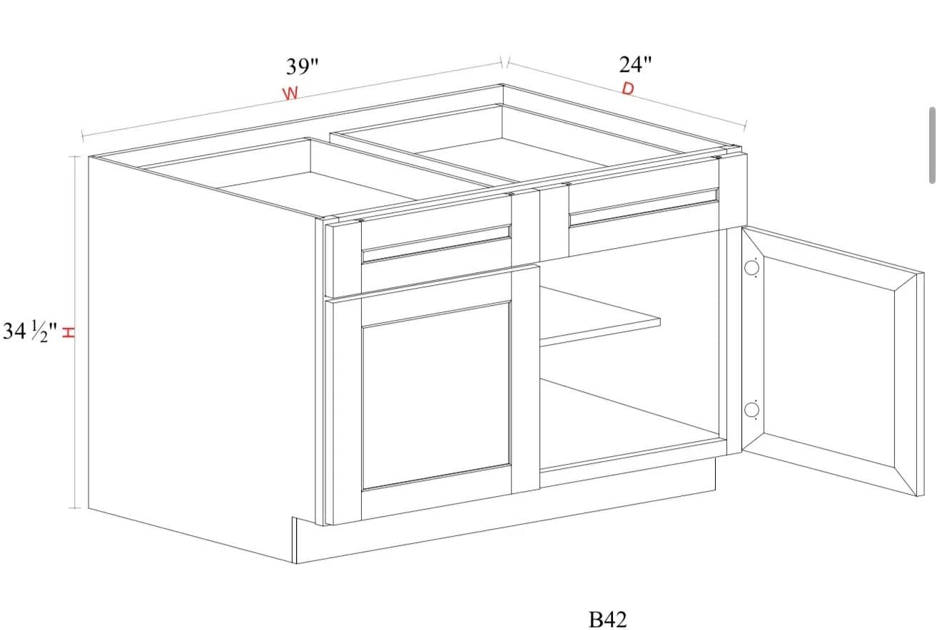 Base Cabinet - 42"W x 34- 1/2"H x 24"D