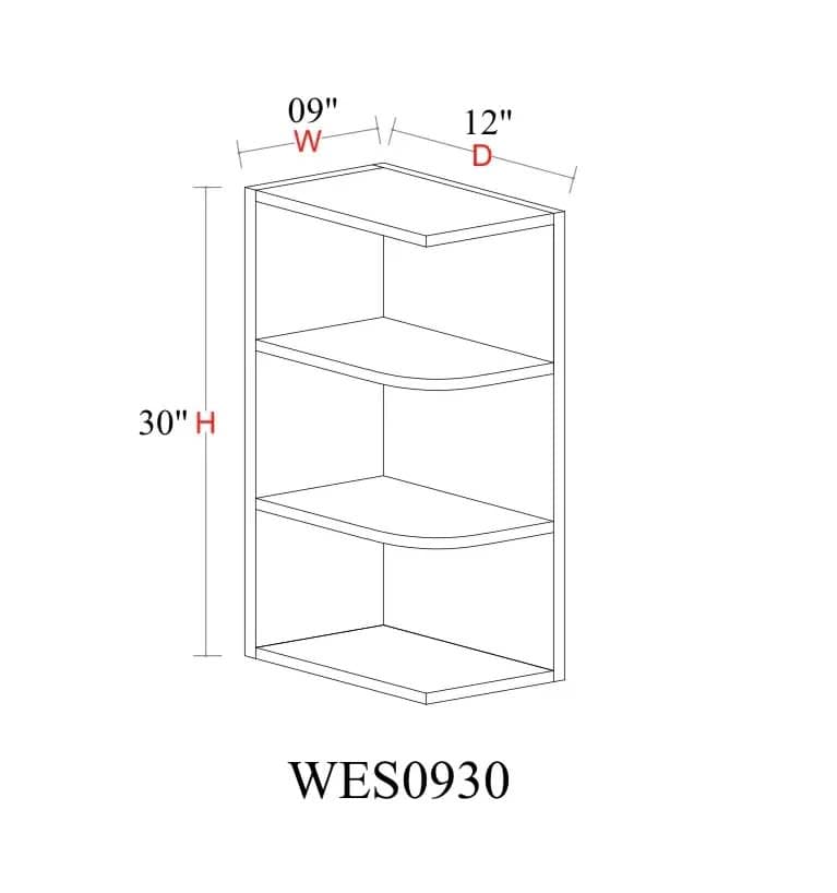 Wall End Shelf - 9"W x 30"H x 12"D