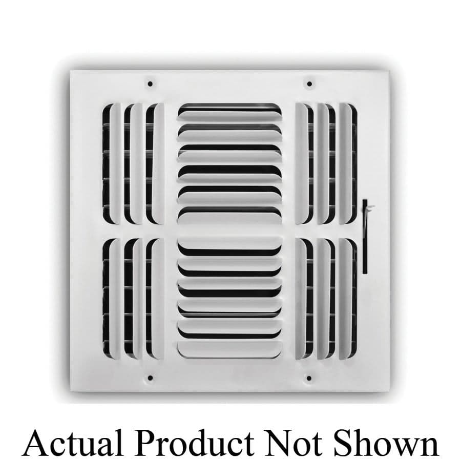 4-Way Curved Blade Supply Register, 12 x 12 in, Horizontal Blades, 7/8 in Spacing, Multi Shutter Damper, Steel, White