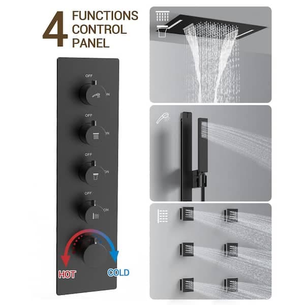 YAWWALK Thermostatic 15-Spray Ceiling Mount 23 x 15 in. Rectangle LED Mood Lighting Shower System with Valve in Matte Black CR1-S025-BI-1 - hfelt2tsd2xqab1osdcq@2x.jpg