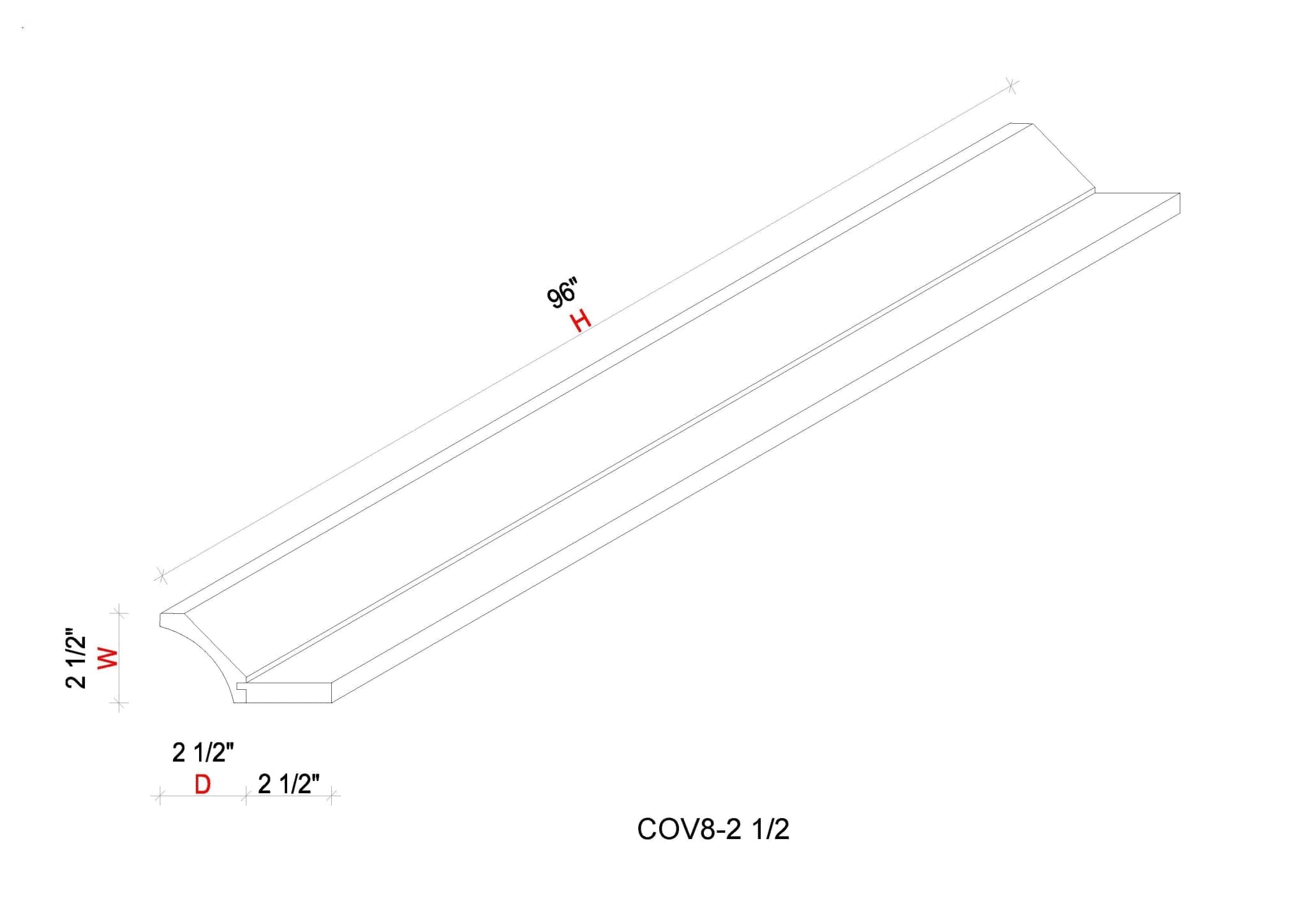 Cove Crown Moulding - - 2 5/8"W x 96"H x 1/2"D