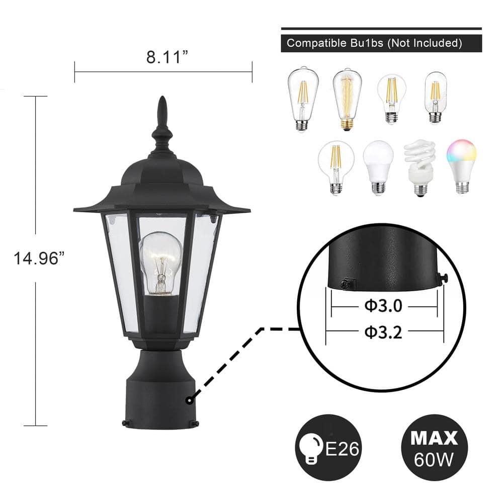 1-light Textured Black Outdoor Post Light with Clear Glass - hpnctmduykunss7jfwwk@2x.jpg
