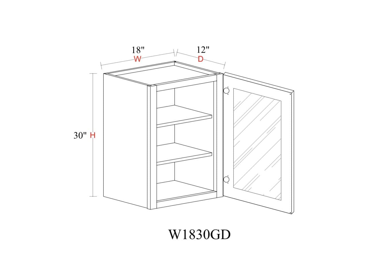 Wall Cabinet - 18"W x 30"H x 12"D Glass Door Only
