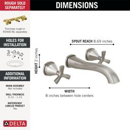 Stryke 1.2 GPM Wall Mounted Widespread Bathroom Faucet with Cross Handles Less Valve - Limited Lifetime Warranty - i0gfo13givhqmbvrwlfz@2x.jpg