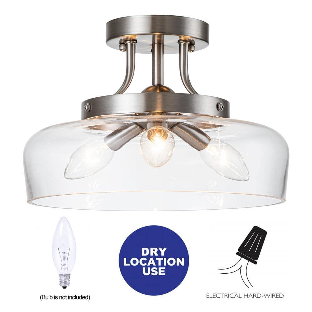 11 in. 3-Light Satin Nickel Transitional Semi-Flush Mount with Clear Glass Shade and No Bulbs Included - i3c629bisk8h02i3mdgh@2x.jpg