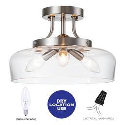 11 in. 3-Light Satin Nickel Transitional Semi-Flush Mount with Clear Glass Shade and No Bulbs Included - i3c629bisk8h02i3mdgh@2x.jpg