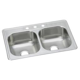 Dayton® Double Bowl Kitchen Sink, Top Mount, 33 x 22 in, 7-7/8 in Bowl Depth, 3-Hole, 20 ga Elite Satin Steel, Stainless - iligult0msm36gyreaae@2x.jpg