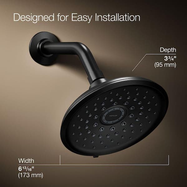 KOHLER Cursiva 3-Spray Patterns 6.75 in. Wall Mount Fixed Showerhead in Matte Black R27875-G-BL - ixm1l6n5utcrddjgha10@2x.jpg