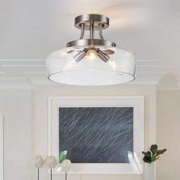 11 in. 3-Light Satin Nickel Transitional Semi-Flush Mount with Clear Glass Shade and No Bulbs Included - izv9athykkdxonldtpip@2x.jpg