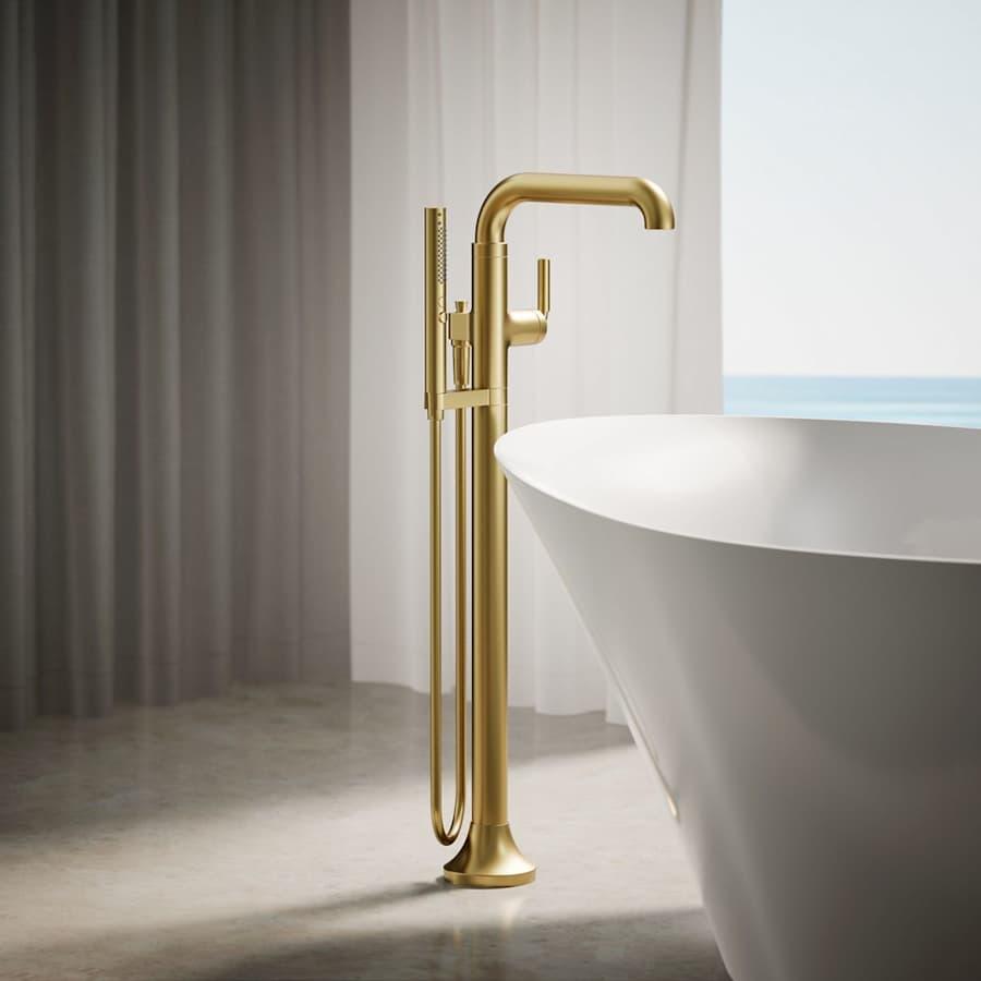 Tone Floor Mounted Tub Filler with Built-In Diverter - Includes Hand Shower