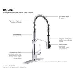 Bellera 1.5 GPM Single Hole Pull-Down Pre-Rinse Kitchen Faucet with Sweep Spray, Boost Spray, DockNetik, and MasterClean Technologies - j5dktjphwhsybdmmsfww_x500.jpg