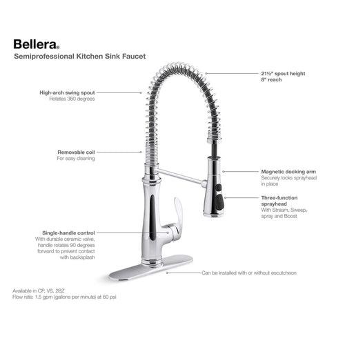 Bellera 1.5 GPM Single Hole Pull-Down Pre-Rinse Kitchen Faucet with Sweep Spray, Boost Spray, DockNetik, and MasterClean Technologies - j5dktjphwhsybdmmsfww_x500.jpg