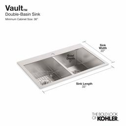 Vault 33" Double Basin Top-Mount/Under-Mount 18-Gauge Stainless Steel Kitchen Sink with SilentShield and Bottom Sink Rack - jcakvbmhs407t4gpo1ec@2x.jpg