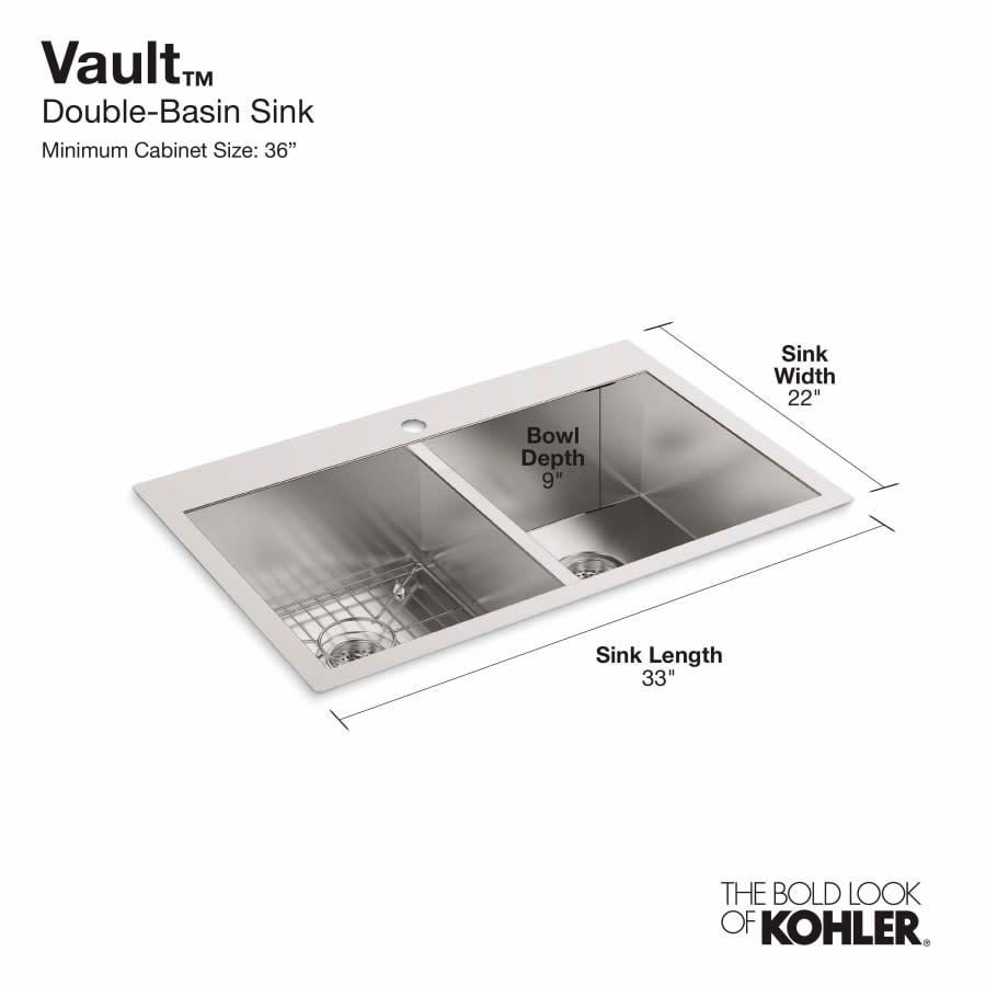 Vault 33" Double Basin Top-Mount/Under-Mount 18-Gauge Stainless Steel Kitchen Sink with SilentShield and Bottom Sink Rack - jcakvbmhs407t4gpo1ec@2x.jpg