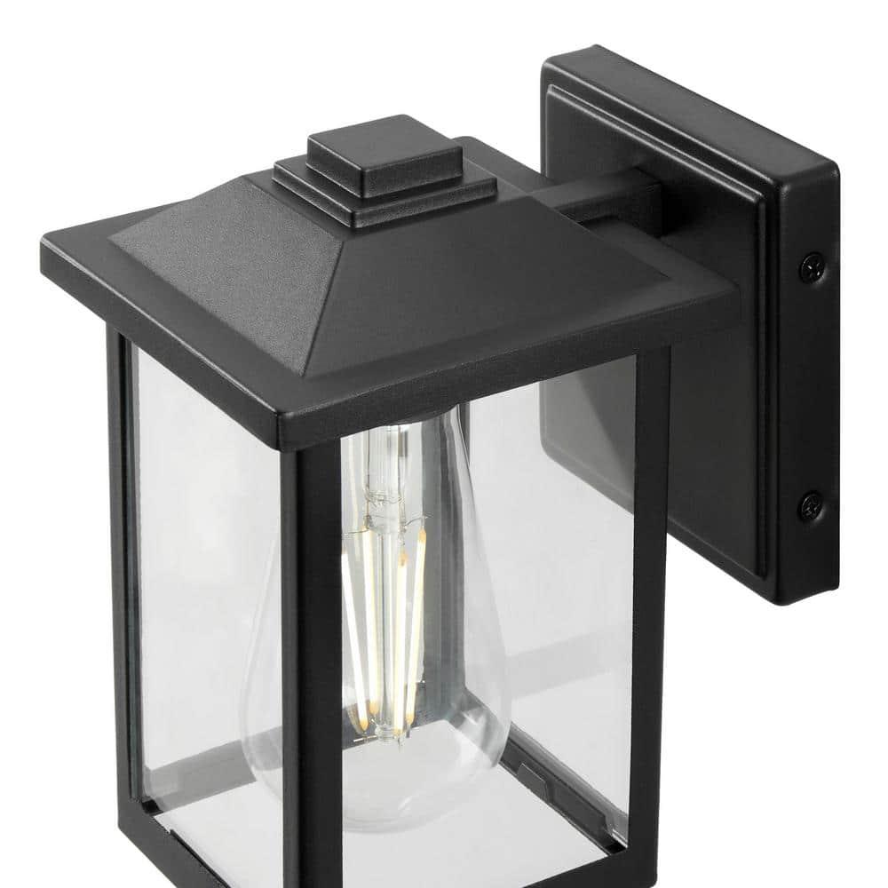 1-Light 7 in. Black Hardwired Classic Outdoor Wall Light Lantern Sconce with Clear Glass - jp4zireljjf8nzaqskel@2x.jpg