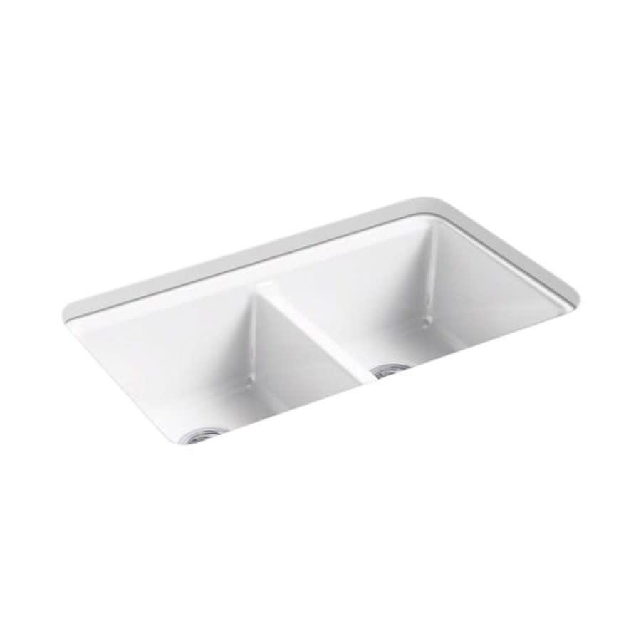 Riverby® Double Bowl Kitchen Sink, Under Mount, 33 x 22 in, 9 in Bowl Depth, 5-Hole, Cast Iron, White - jvbsl1si70xnnrswwjen@2x.jpg