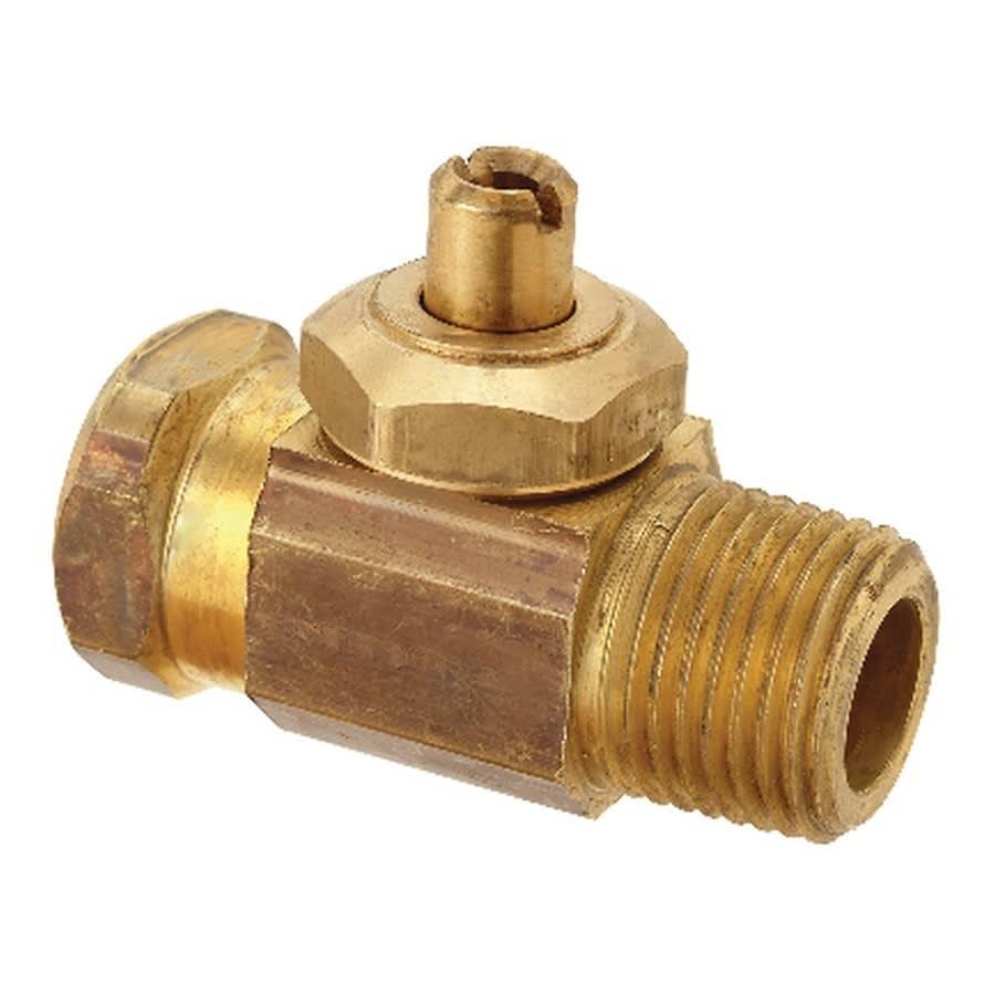 Multi Turn Straight Stop, Screwdriver Stop, 1/2 in, FNPT x MNPT, Brass