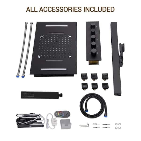 YAWWALK Thermostatic 15-Spray Ceiling Mount 23 x 15 in. Rectangle LED Mood Lighting Shower System with Valve in Matte Black CR1-S025-BI-1 - k5beimbp8onjidcnsgk9@2x.jpg