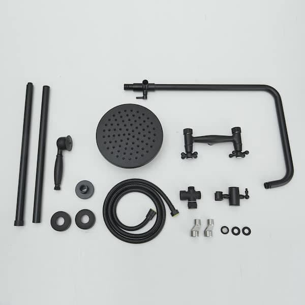 BWE 2-Spray Outdoor Wall Bar Shower Kit 8 in. Round Rain Shower Head with Hand Shower and 2 Cross Knobs in Matte Black A-98015-B - kesviglb9qphnpufjmvx@2x.jpg