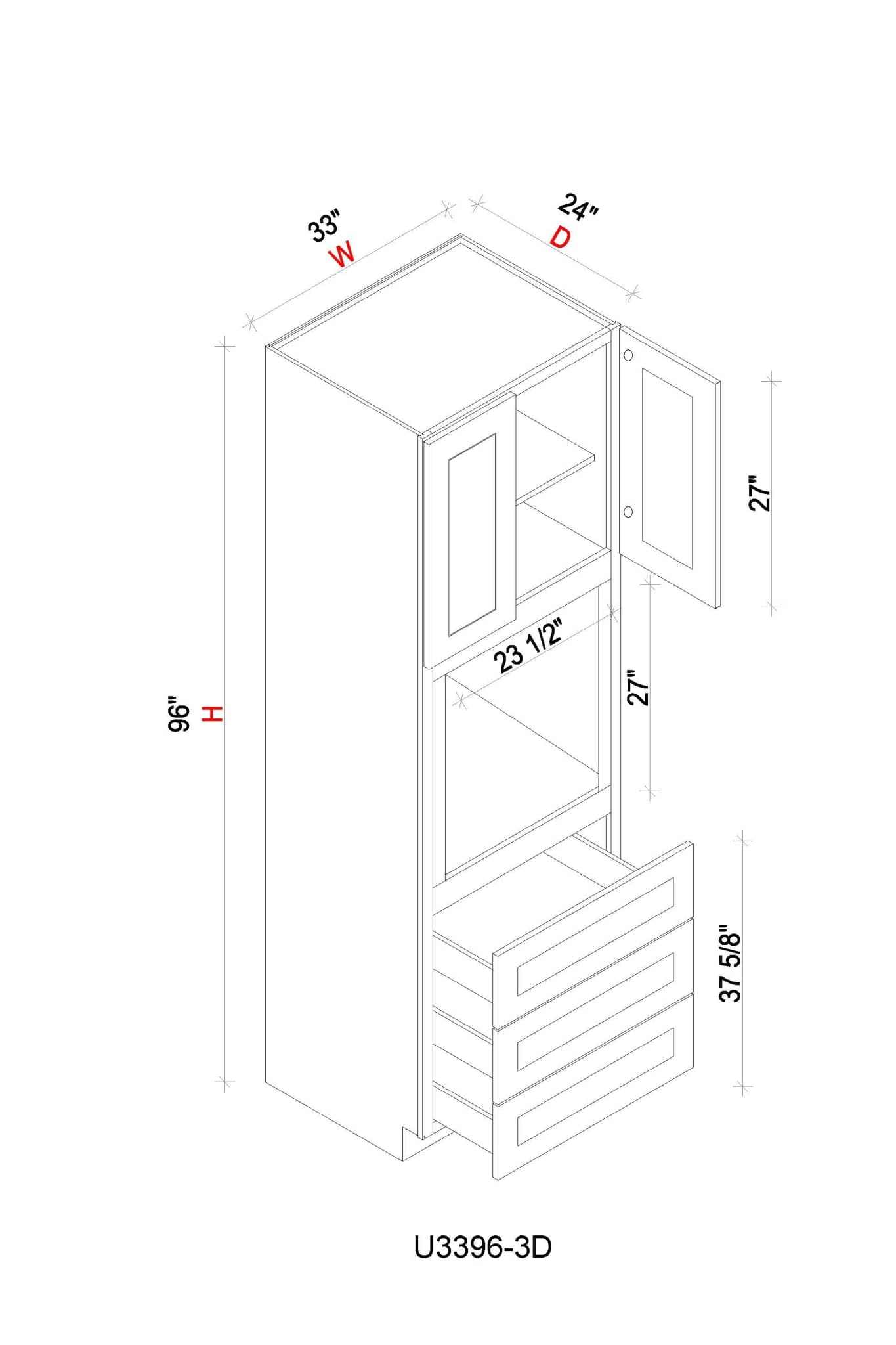 Oven Pantry Cabinet- 33"W x 96"H x 24"D - 2D, 3DRW