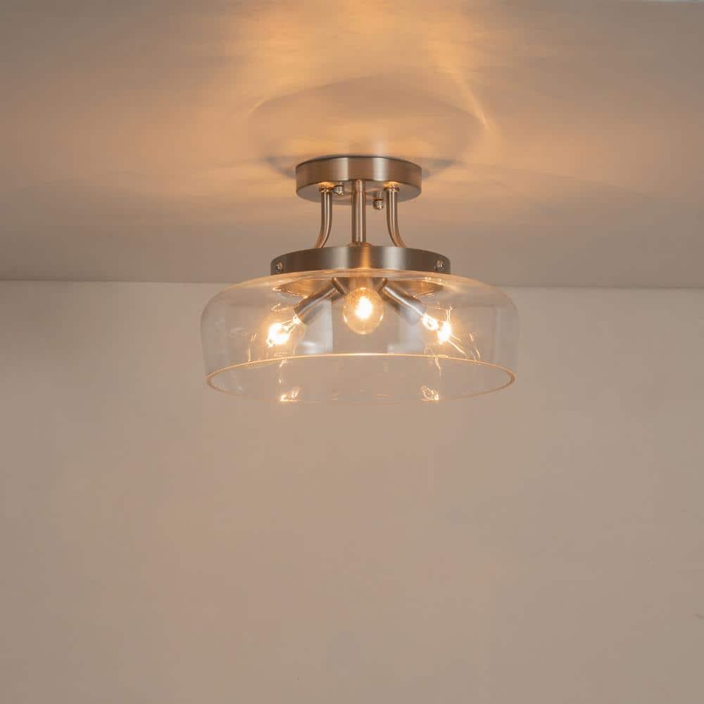 11 in. 3-Light Satin Nickel Transitional Semi-Flush Mount with Clear Glass Shade and No Bulbs Included - l6wgbxjexk9runhebad2@2x.jpg
