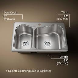 Staccato 33" Double Basin Drop In 18-Gauge Stainless Steel Kitchen Sink with SilentShield, Cutting Board, and Single Faucet Hole - laokinmsvvfkdgl6pekb@2x.jpg