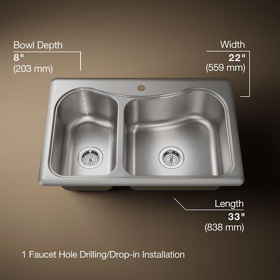Staccato 33" Double Basin Drop In 18-Gauge Stainless Steel Kitchen Sink with SilentShield, Cutting Board, and Single Faucet Hole - laokinmsvvfkdgl6pekb@2x.jpg