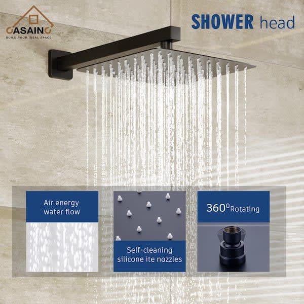 CASAINC 1-Handle 3-Spray Pattern 12 in. Wall Mount Shower Set Shower Head, Tub and Shower Faucet, Matte Black (Valve Included) WF-W98103H-12 - lbbctvhwewbvesljufgh@2x.jpg
