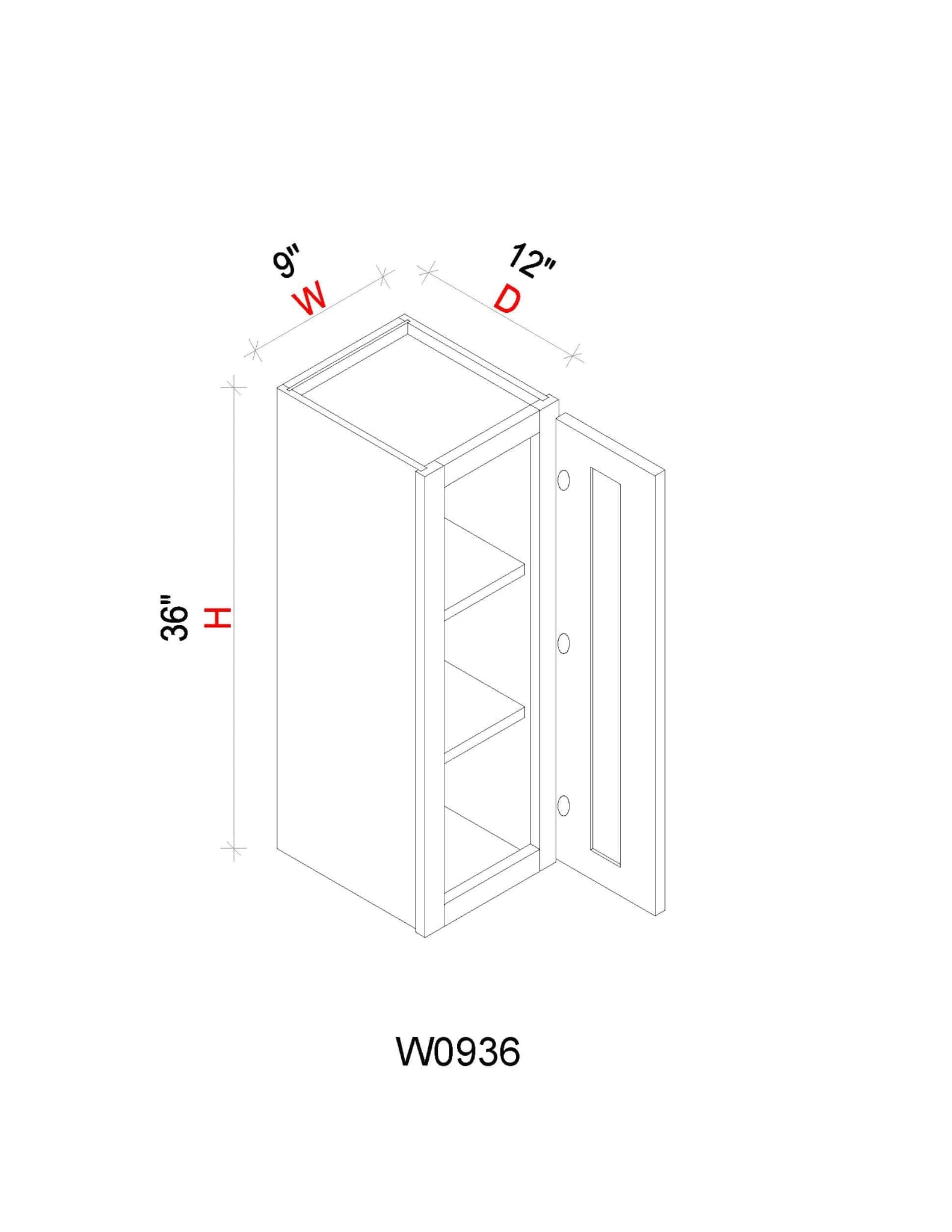 Wall Cabinet - 09"W x 36"H x 12"D