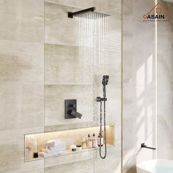 CASAINC 1-Handle 3-Spray Pattern 12 in. Wall Mount Shower Set Shower Head, Tub and Shower Faucet, Matte Black (Valve Included) WF-W98103H-12 - lrnz4snmbwfsiv22z0o7@2x.jpg