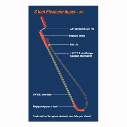 Flexicore® Down Head Toilet Closet Auger, 3 ft L Cable, Vinyl Grip Handle - mcut5cdgfed9vcgysrod_x500.jpg