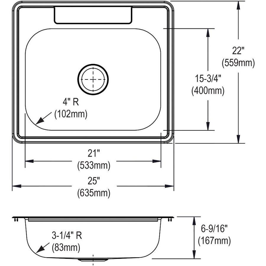 Dayton® Single Bowl Kitchen Sink, Top Mount, ADA, 25 x 22 in, 6-3/8 in Bowl Depth, 3-Hole, 22 ga Satin Steel, Stainless - mhrmnrtymfcchsr5cqdp@2x.jpg