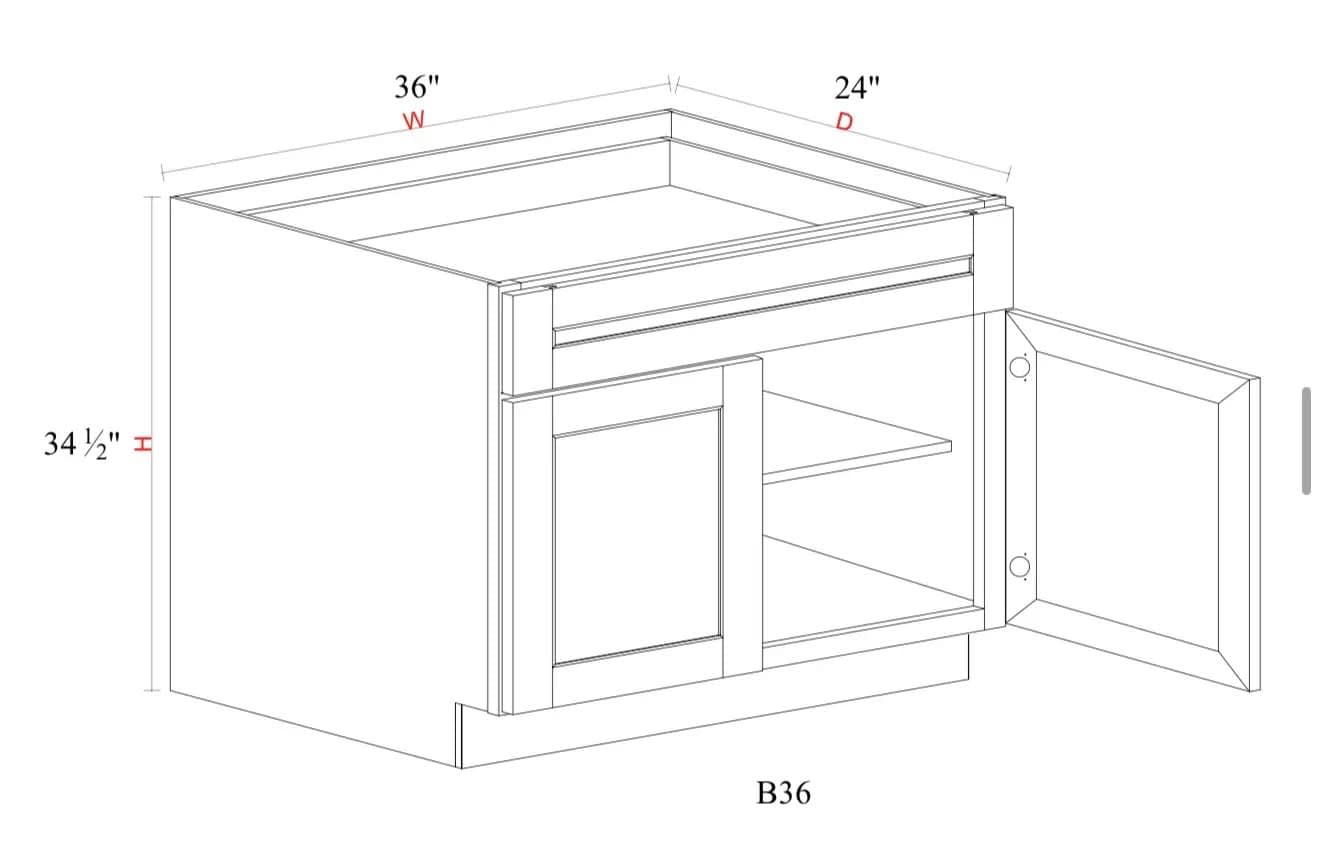 Base Cabinet - 36"W x 34- 1/2"H x 24"D