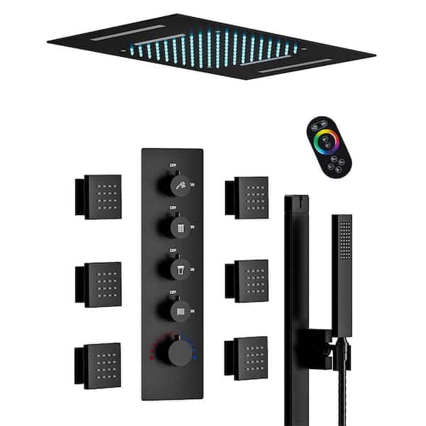YAWWALK Thermostatic 15-Spray Ceiling Mount 23 x 15 in. Rectangle LED Mood Lighting Shower System with Valve in Matte Black CR1-S025-BI-1 - mumwuvj9mqavoirpblcy@2x.jpg