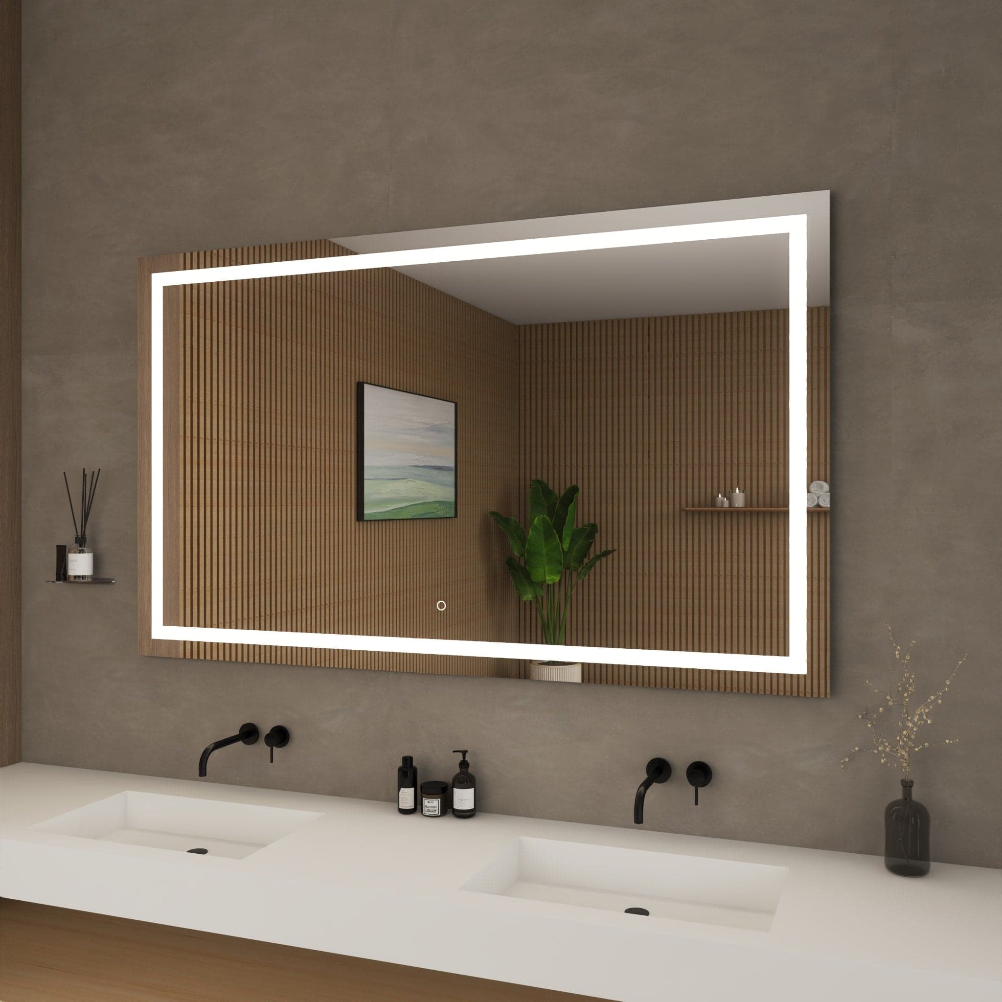 Lucia Frameless LED Surface Lighted Bathroom Vanity Mirror with Dimmer and Defogger - 60W x 36H x 1.38D