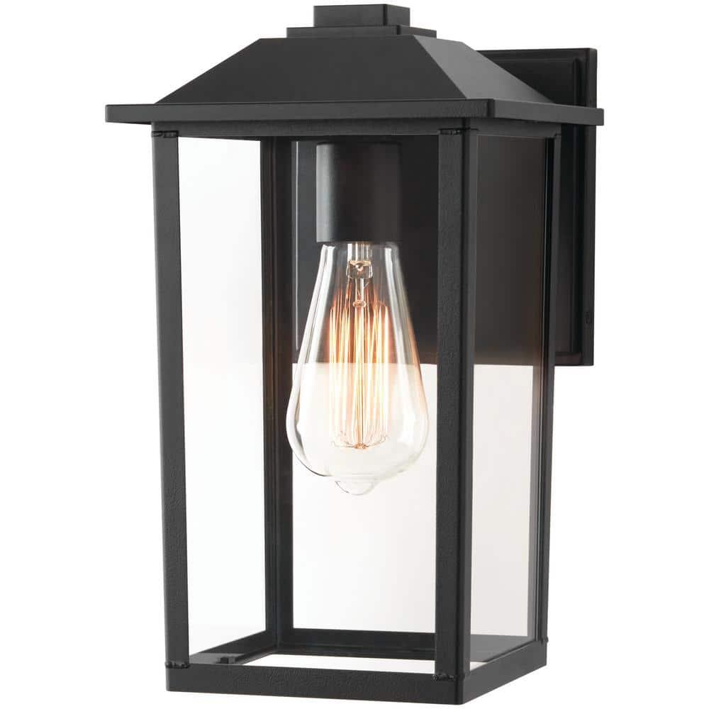 1-Light 12 in. Black Hardwired Transitional Outdoor Wall Light Lantern Sconce with Clear Glass - ngf7nv3lgohb4pxqjcs1@2x.jpg