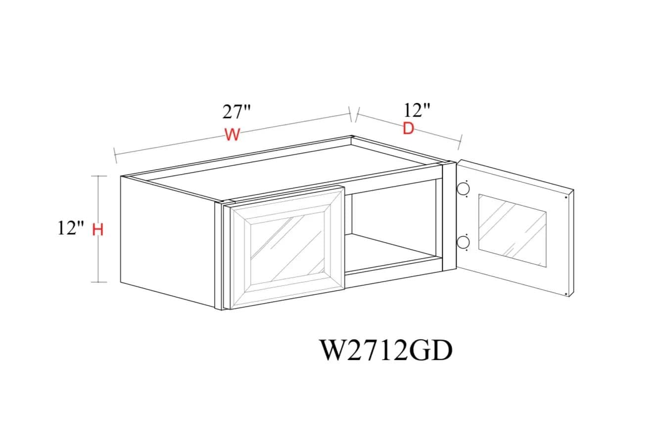 Wall Cabinet - 27"W x 12"H x 12"D Glass Door Only