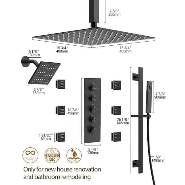 YAWWALK Thermostatic Valve 15-Spray 16 and 6 in. Ceiling Mount Dual Shower Head and Handheld Shower in Matte Black SRSFS-1031-BK16 - octqmxbpz8kqqvzjtwdo@2x.jpg