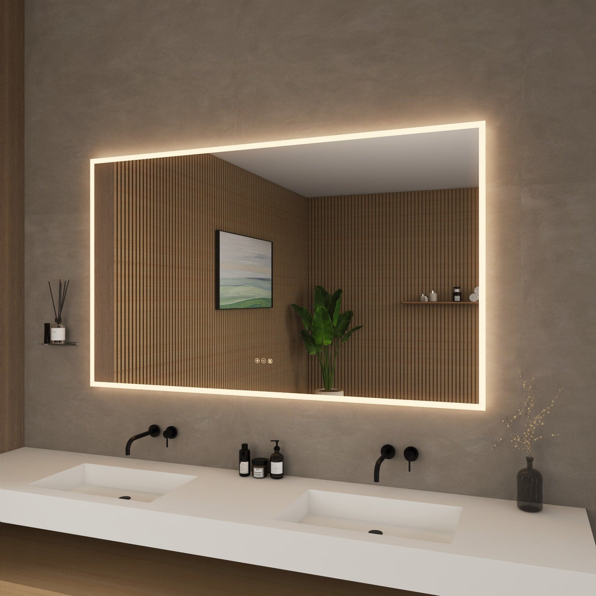 Element Frameless LED Bathroom Vanity Mirror with Color Changer, Dimmer and Defogger - 60W x 36H x 1.38D
