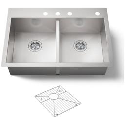 Vault 33" Double Basin Top-Mount/Under-Mount 18-Gauge Stainless Steel Kitchen Sink with SilentShield and Bottom Sink Rack - ohpl8zqickppoprh6ar0@2x.jpg