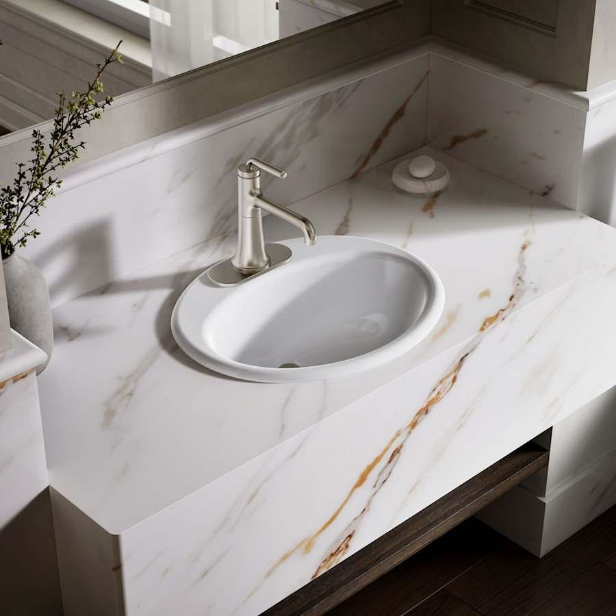 Farmington 19-1/4" Oval Cast Iron Drop In Bathroom Sink with Overflow and Single Faucet Hole