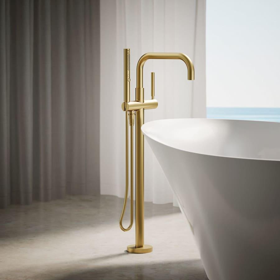 Purist Floor Mounted Tub Filler with Built-In Diverter - Includes Hand Shower