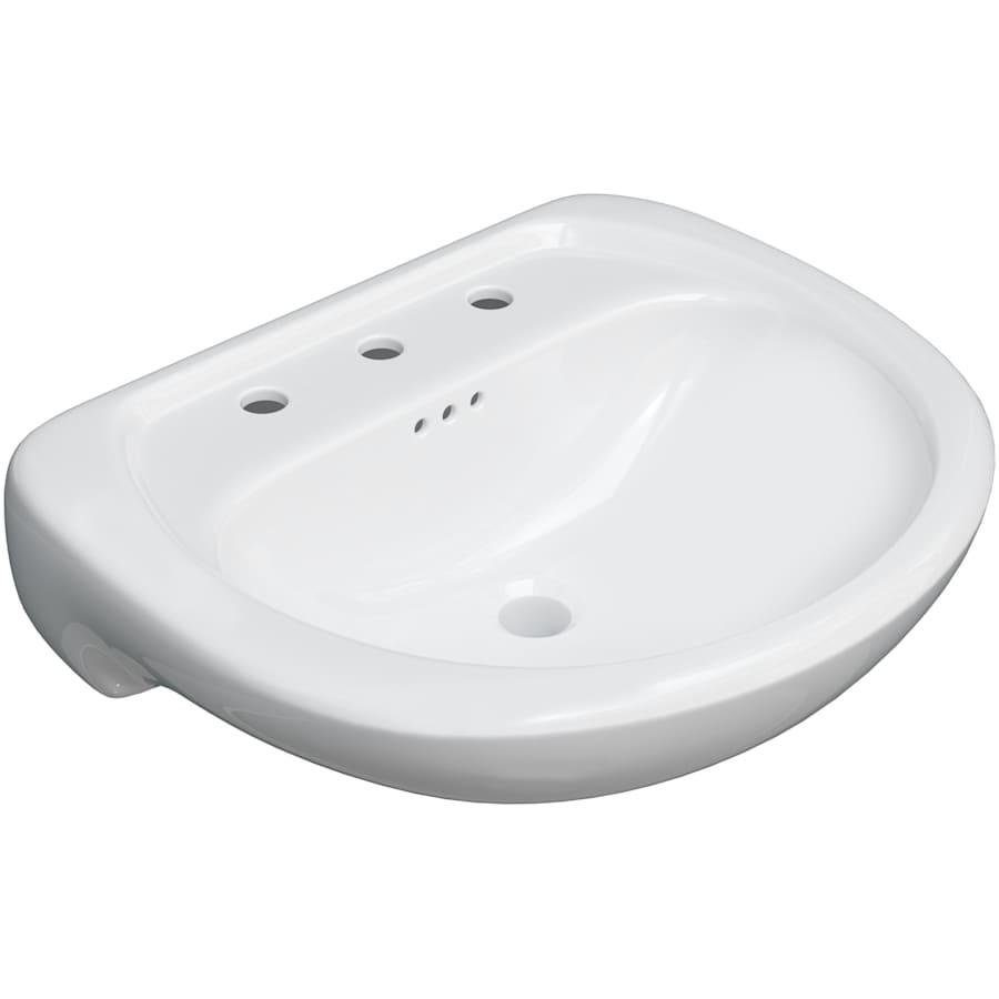 Lisbon Valley 24" Oval Vitreous China Pedestal Bathroom Sink with Overflow and 3 Faucet Holes at 8" Centers