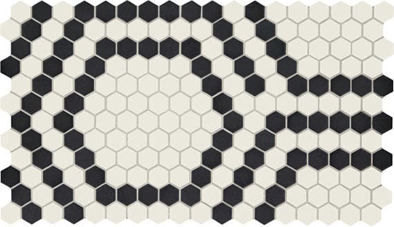 Unglazed Mosaics Ice White/Black Hex Hexagon 1X1 Matte