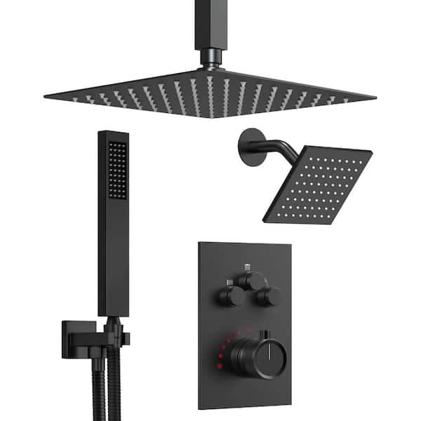 GRANDJOY Multiple Press 7-Spray Ceiling Mount Anti Scald 12 in. Fixed and Handheld Shower Head in Matte Black Valve Included SRSFS1007-BK12 - pzzmvmgx1kzjwobe3unm@2x.jpg